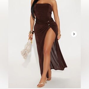Elegant Brown Strapless Maxi Skirt